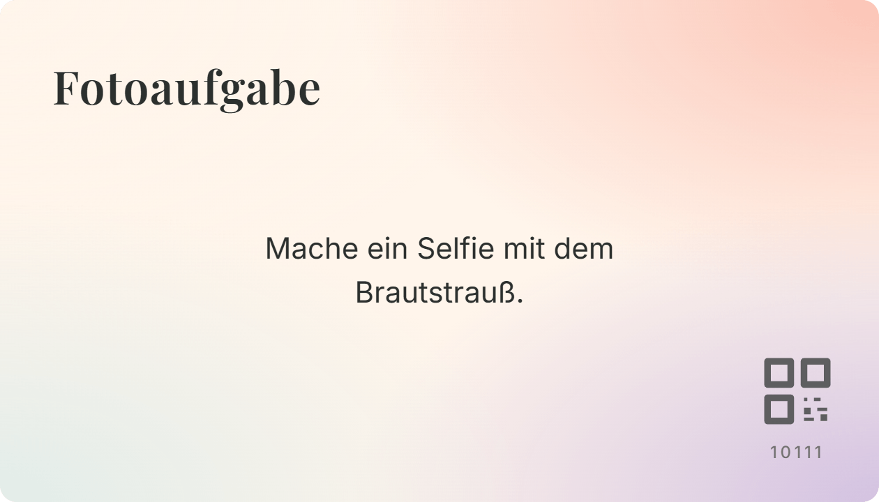 Beispiel einer Fotoaufgaben-Karte mit QR-Code und Code