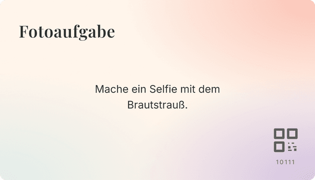 Beispiel einer Fotoaufgaben-Karte mit QR-Code und Code